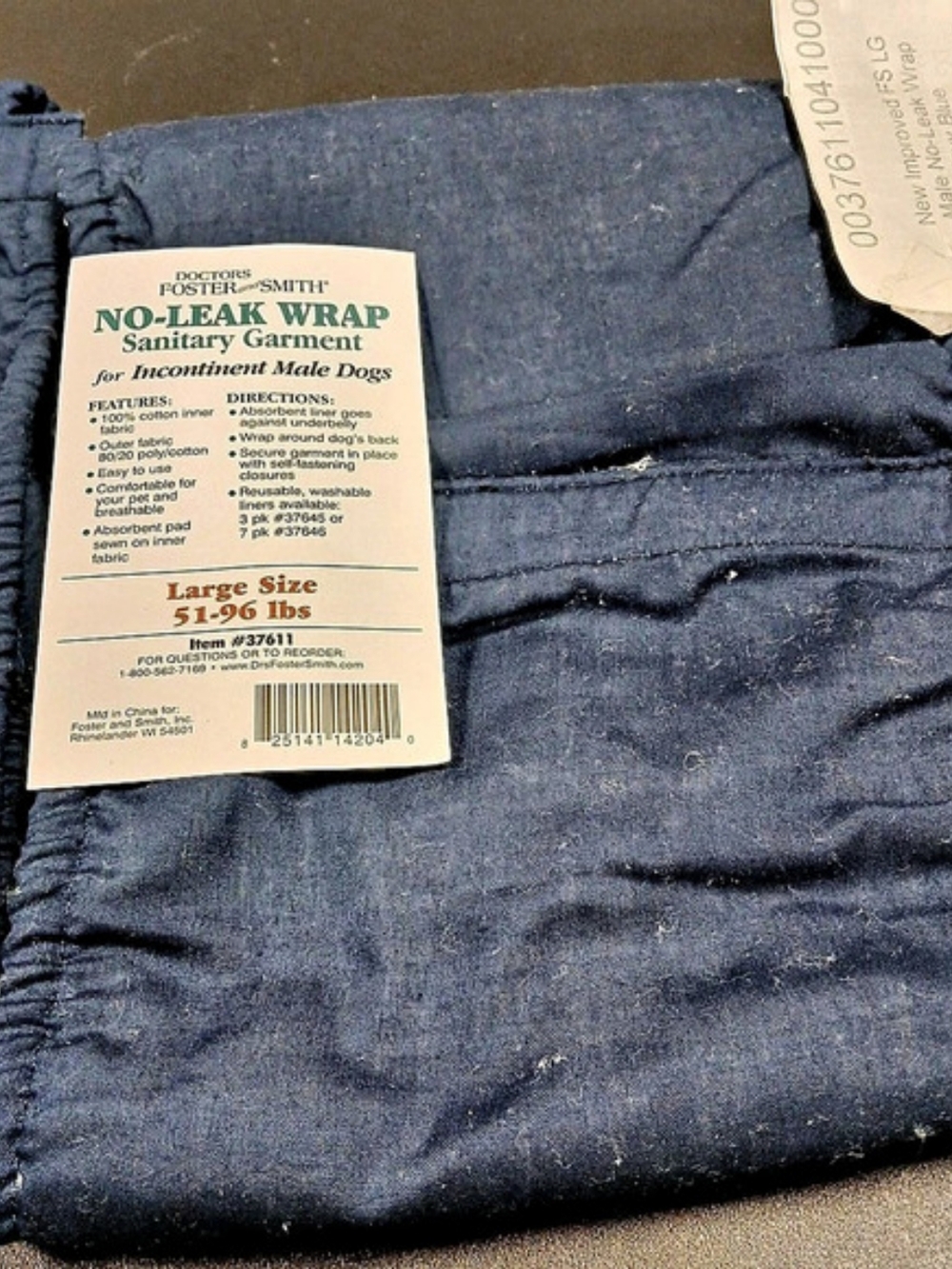 Doctors Foster and Smith No-Leak Wrap Dog Sanitary Garment Large Blue NWT